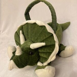 Green Dinosaur Triceratops Plush Pet Toy Basket